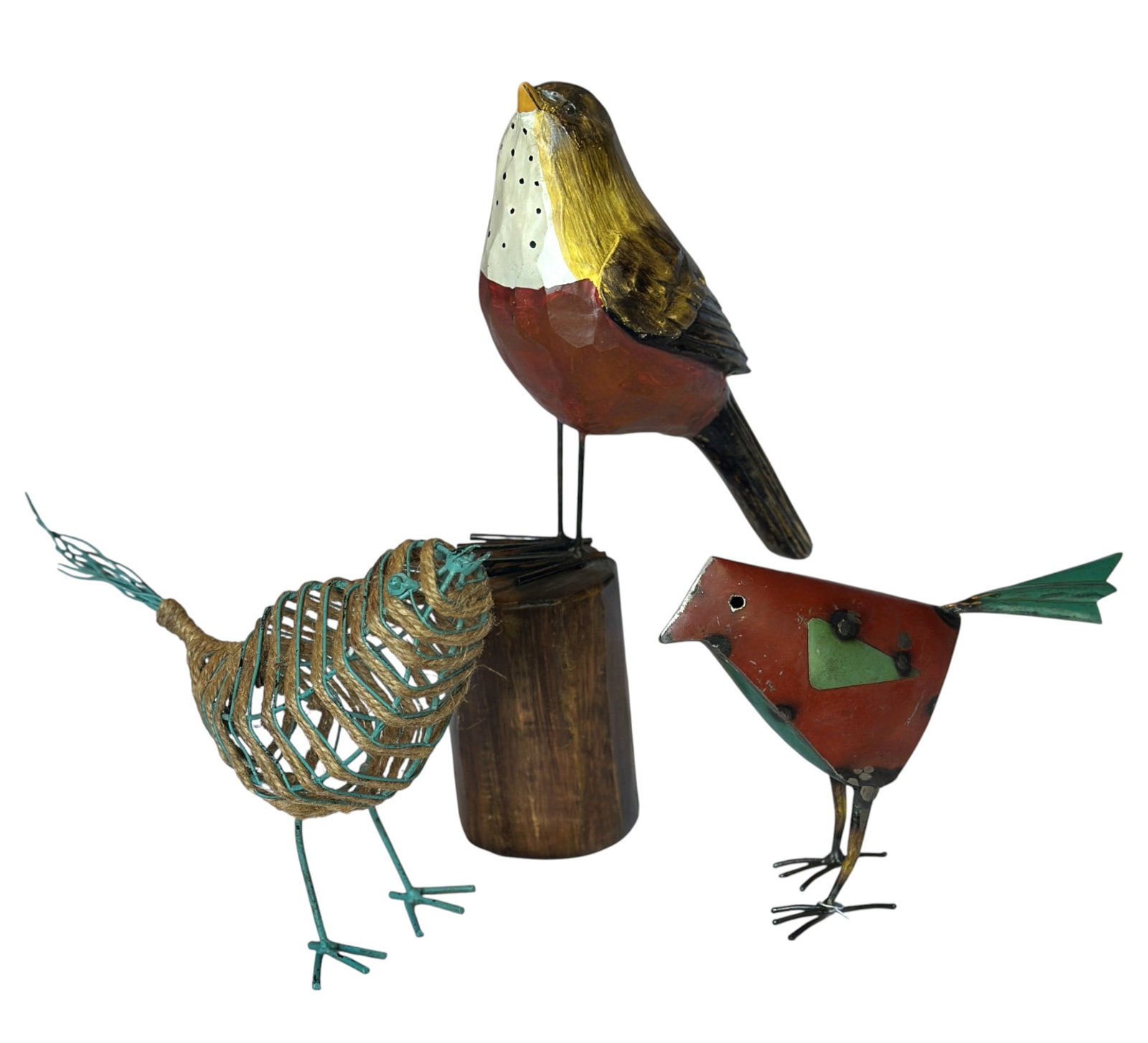 LOT OF 3 FOLK ART BIRD SCULPTURES: 3 Folk Art Bird Sculptures. Largest Measures 13". Total Weight 2 lbs.