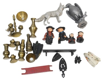 24 VINTAGE MINIATURE BRASS, PEWTER, AND IRON PIECES