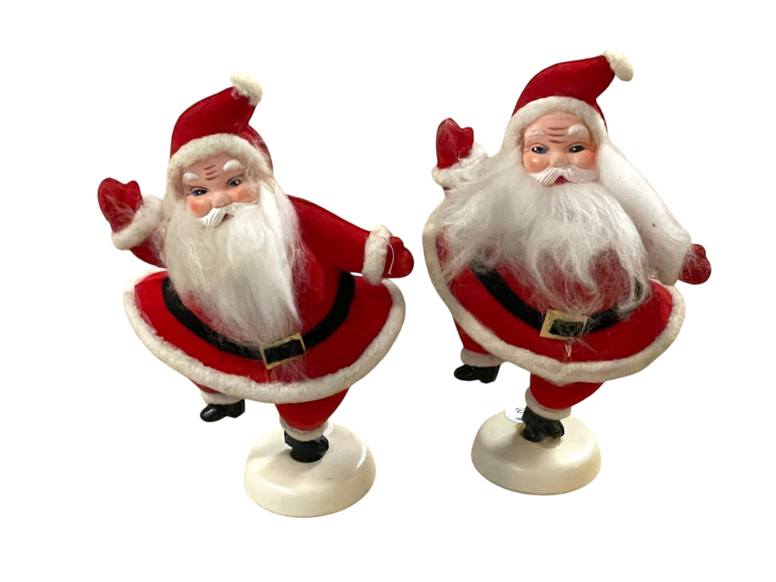 PAIR OF MID CENTURY SANTA FIGURINES: Pair of Mid Century Santa Figurines circa 1950s/60s. Each measures about 7" x 5" x 2", total lot weight is 3.5 oz **In house shipping available on this lot**