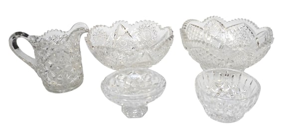 4 pc VINTAGE CUT GLASS BOWLS - JUG +