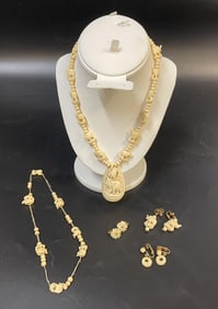 GROUP HAND CARVED BONE JEWELRY ELEPHANTS +