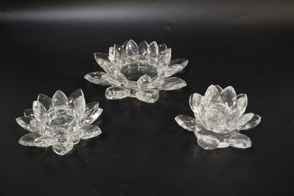 SET OF 3 CRYSTAL LOTUS CANDLE HOLDERS