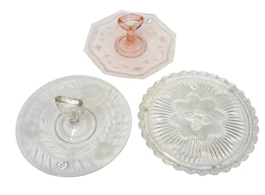 3 VINTAGE DEPRESSION GLASS CAKE & TIDBIT PLATES