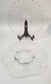 2 VINTAGE LARGE CLEAR GLASS SERVING TRAYS