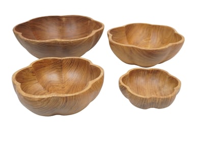 MID CENTURY HAND CARVED MONKEY POD NESTING BOWLS