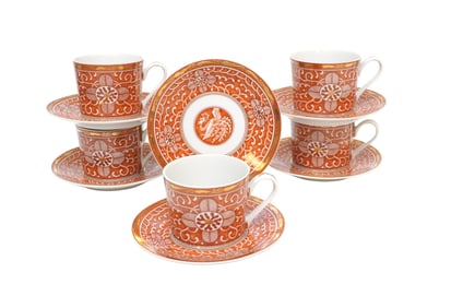 MCM "IMPERIAL BROCADE" BY GEORGES BRIARD TEACUPS AND SAUCERS - 11 PIECES TOTAL