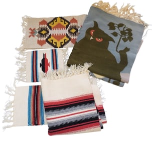 4 VINTAGE HAND WOVEN MEXICAN RUGS / BLANKETS