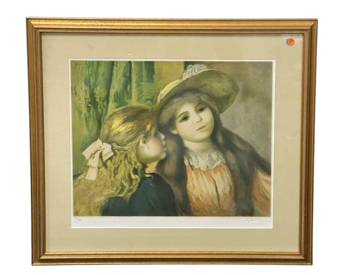 RENOIR LTD ED LITHOGRAPH DEUX FILLETTES: This hand pulled limited edition lithograph was created at La Maison Mourlot in Paris, France under the guidance and direction of Paul Renoir, grandson and sole heir to the artistic legacy of Pierre A
