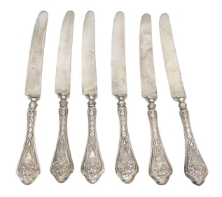 6 ANTIQUE KRUSIUS GERMAN STERLING HANDLE FRUIT KNIVES