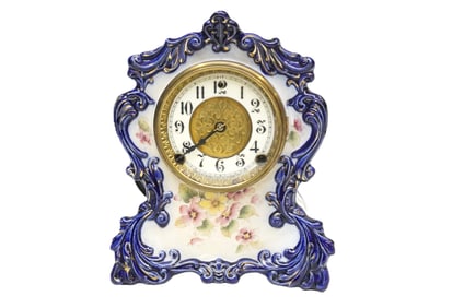 ANTIQUE WILLIAM L GILBERT PORCELAIN MANTLE CLOCK