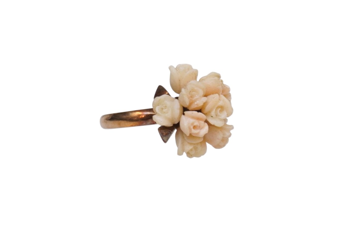 14K ROSE GOLD ANGEL SKIN CORAL CARVED RING Sz 7.5 (1 of 4)