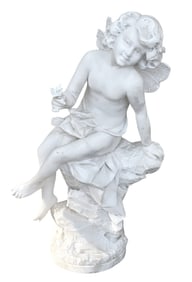 ANTIQUE ITALIAN CARVED WHITE MARBLE CHERUB / FAIRY