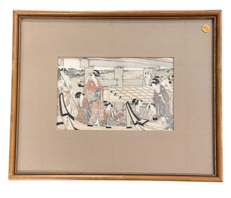 KIYONAGA (1752-1815) WOODBLOCK PRINT A BOATING PARTY