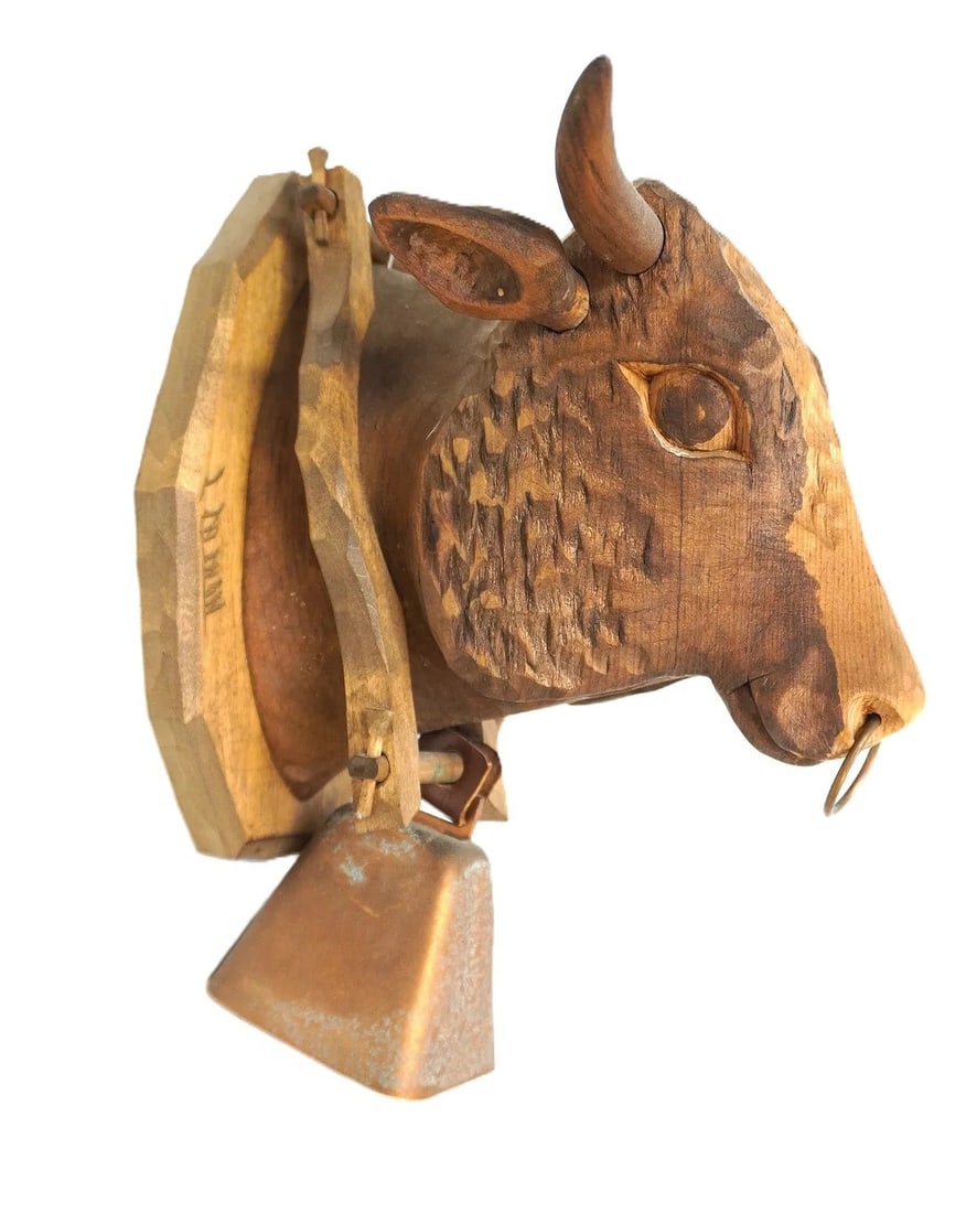 HAND CARVED WOODEN FARMHOUSE COW WALL DECOR: Hand Carved Wooden Farmhouse Cow Wall Decor. Measures 11" x 8.5" x 6.25", weighs 2 lbs
