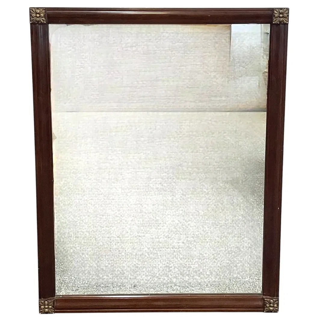 LARGE VINTAGE TRADITIONAL WOOD MIRROR: Large Vintage Traditional Wood Mirror with gilt corner accents. Measures 34" wide 1 1/4" deep and 44 Tall. Weight 38 lbs