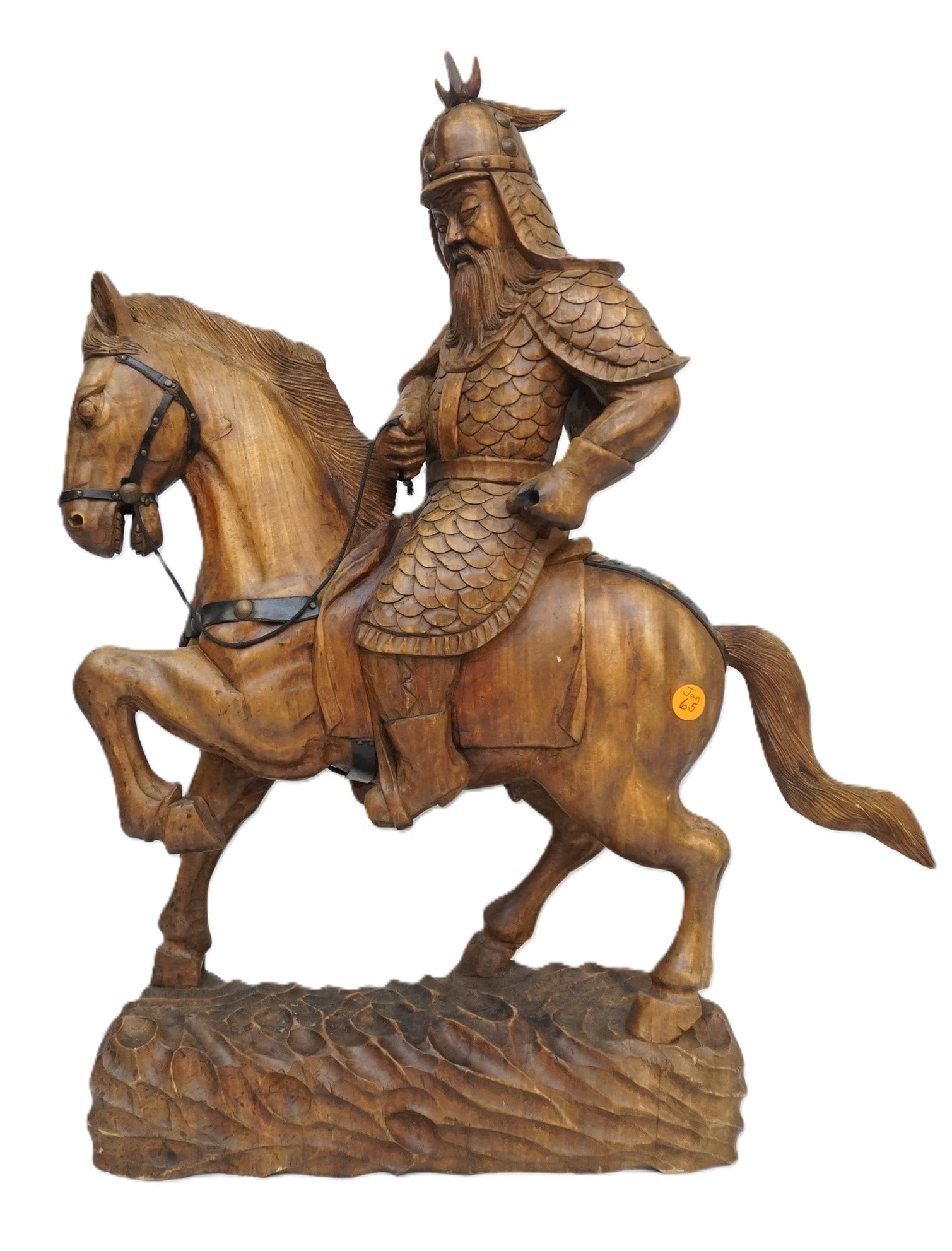 LARGE CARVED WOOD MONGOLIAN WARRIOR ON HORSE (1 of 4)