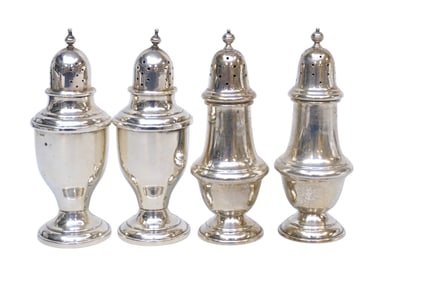 4 VINTAGE STERLING SILVER SALT SHAKERS