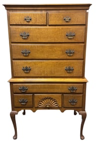 QUEEN ANNE STYLE FIGURED MAPLE HIGHBOY