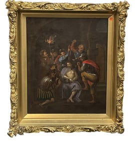 ANTIQUE ITALIAN OIL ON CANVAS THE MOCKERY OF CHRIST