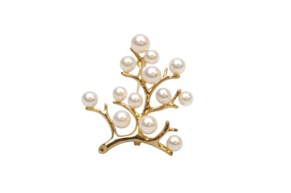 14k YELLOW GOLD & PEARL MIKIMOTO TREE OF LIFE