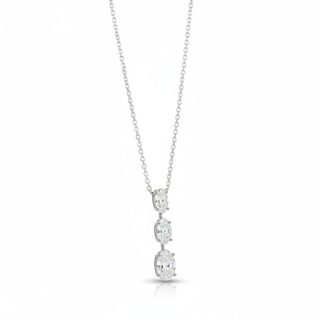 14K WHITE GOLD .90CT THREE STONE DROP DIAMOND NECKLACE (1 of 6)