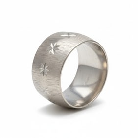 VINTAGE MID CENTURY 14K GOLD WIDE CIGAR BAND RING ENGRAVED STARS SIZE 7