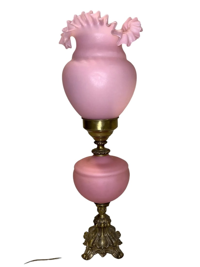 MID-CENTURY PINK SATIN GLASS LAMP WITH ITALIAN MARBLE BASE (1 of 2)