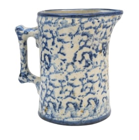 ANTIQUE BLUE & WHITE SPONGEWARE PITCHER