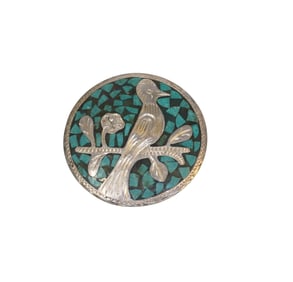 VINTAGE STERLING AND TURQUOISE QUETZAL MEXICAN BROOCH/PENDANT