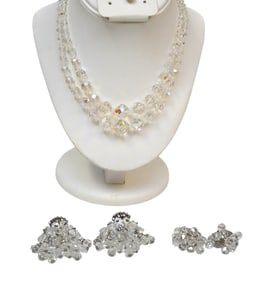 VINTAGE AURORA BOREALIS NECKLACE & 2 PAIR EARRINGS