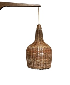 VINTAGE MID CENTURY SCANDINAVIAN WICKER SWINGING SWAG LAMP