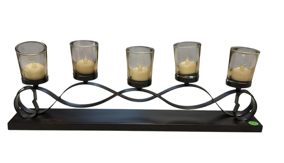 CONTEMPORARY METAL CANDLE HOLDER: Metal Contemporary Candle Holder. Measures 20" x 3.25" and weighs 3 lbs 3 oz.