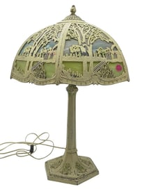 ARTS & CRAFTS MILLER OVERLAY SLAG GLASS LAMP