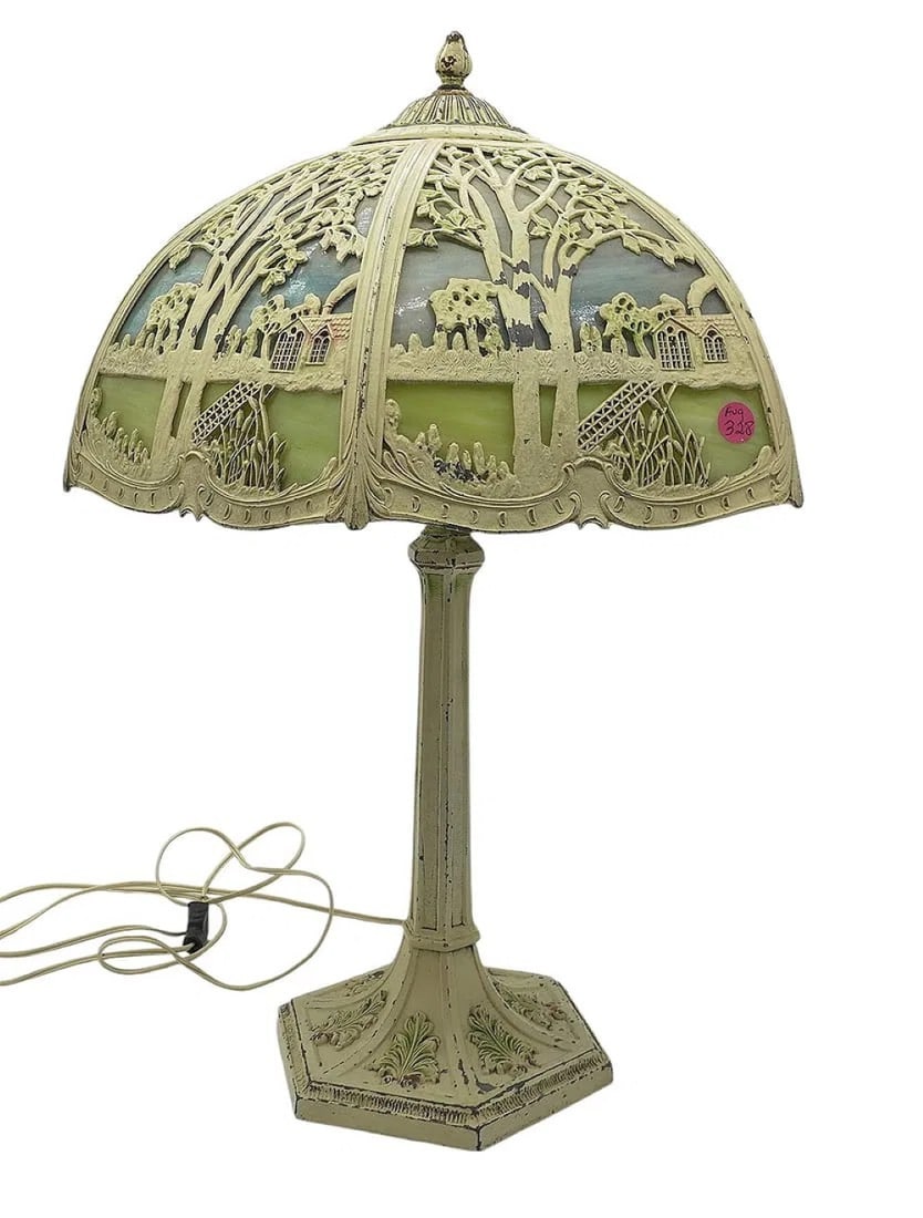 ARTS & CRAFTS MILLER OVERLAY SLAG GLASS LAMP (1 of 4)