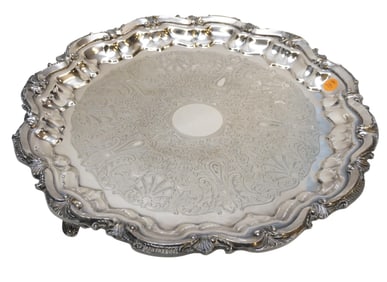 ROUND BIRMINGHAM SILVER COMPANY FOOTED SILVERPLATE TRAY