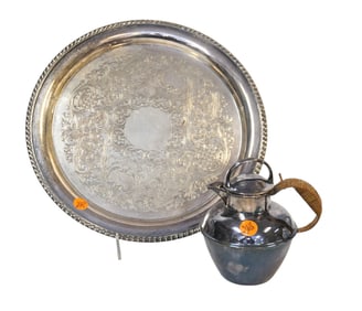 2 PC SHEFFIELD SILVER ON COPPER TRAY & TEAPOT