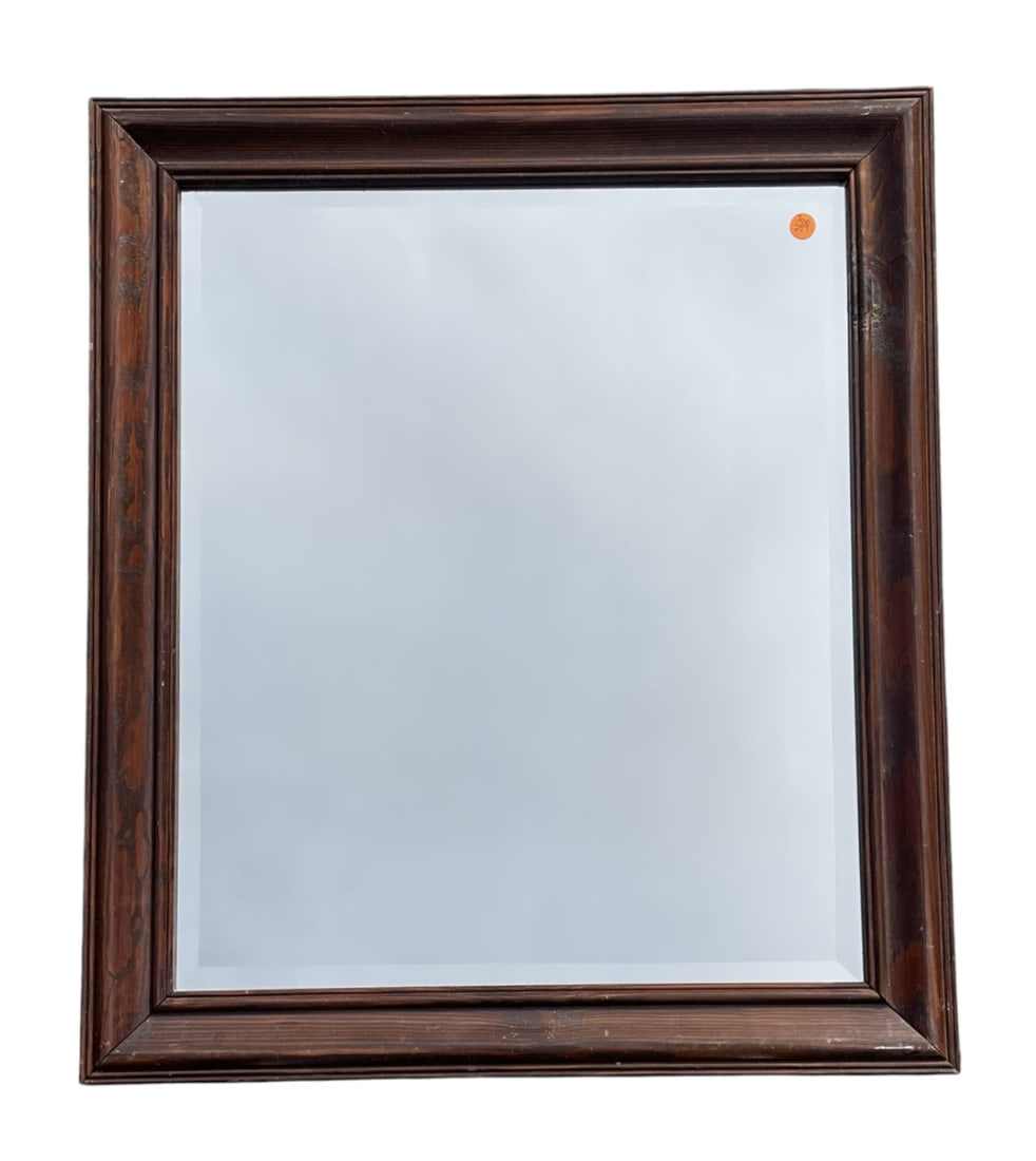 VINTAGE MAHOGANY BEVELED MIRROR: Vintage Mahogany Beveled Mirror. Measures 24"x29"x1". Weight 11 lbs