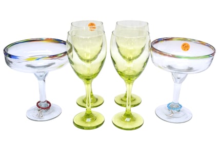 6 VINTAGE LIME GREEN DRINK GLASSES