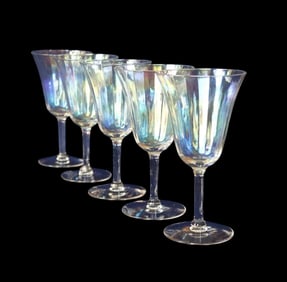 5 VINTAGE FOSTORIA MOTHER OF PEARL GOBLETS