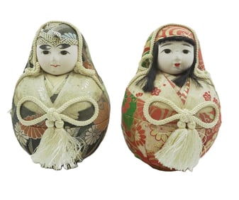 VINTAGE PAIR OF JAPANESE HIME-DARUMA DOLLS
