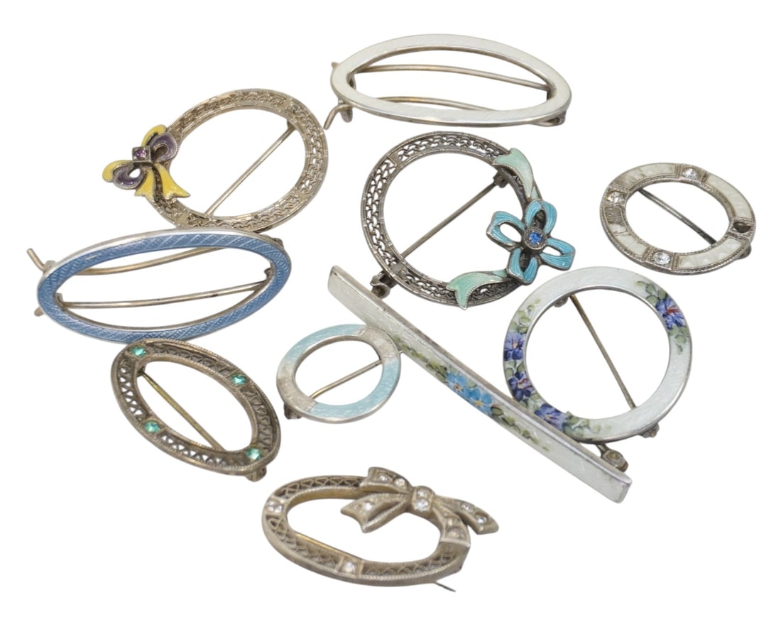 10 pc STERLING ENAMELED BROOCHES & BARRETTES (1 of 4)