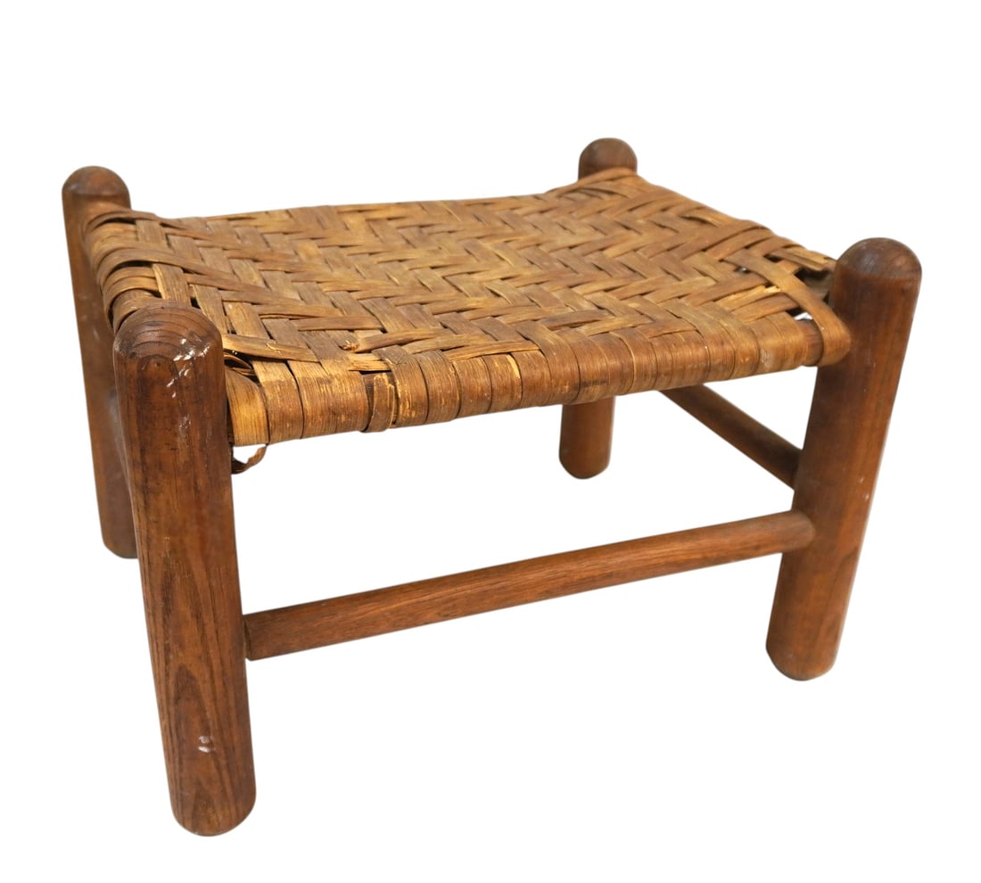 ANTIQUE PRIMITVE SPLINT WEAVE FOOTSTOOL (1 of 4)
