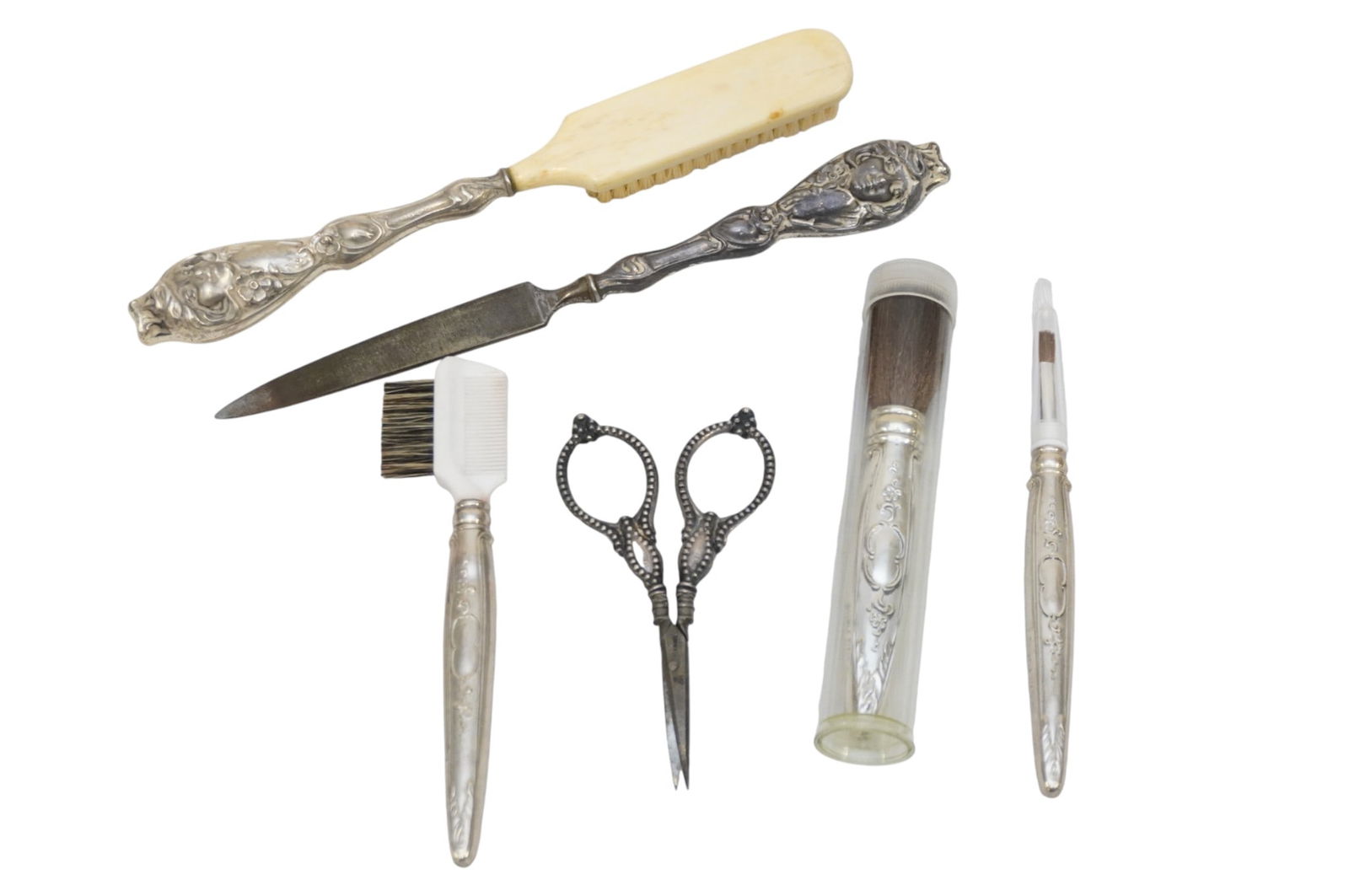 6 PC ANTIQUE STERLING SILVER VANITY ITEMS (1 of 3)