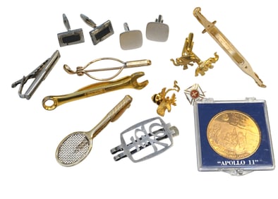 11 pc ESTATE MID CENTURY MENS CUFFLINKS - TIE BARS