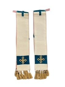 2 ECCLESIASTICAL SILK DAMASK STOLES