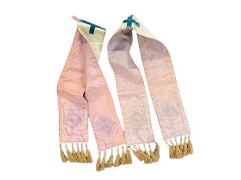 2 ECCLESIASTICAL SILK DAMASK STOLES - 2