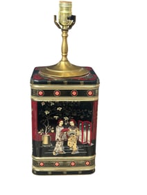 VINTAGE ASIAN TOLEWARE TEA CANISTER TABLE LAMP