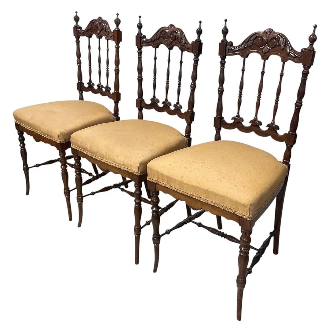 3 ANTIQUE FRENCH NAPOLEAN III BELLE EPOQUE CHAIRS: Three (3) French Antique Napoleon III Belle Epoque Chairs. Striped brocade upholstery. Each measures 33.5"x16"x14.5". PROVENANCE: Willtown Plantation, Willtown Bluff, Adams Run SC **In house shipping