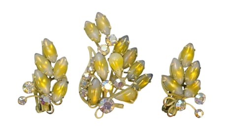 1950S JULIANA YELLOW GIVRE RHINESTONE DEMI PARURE
