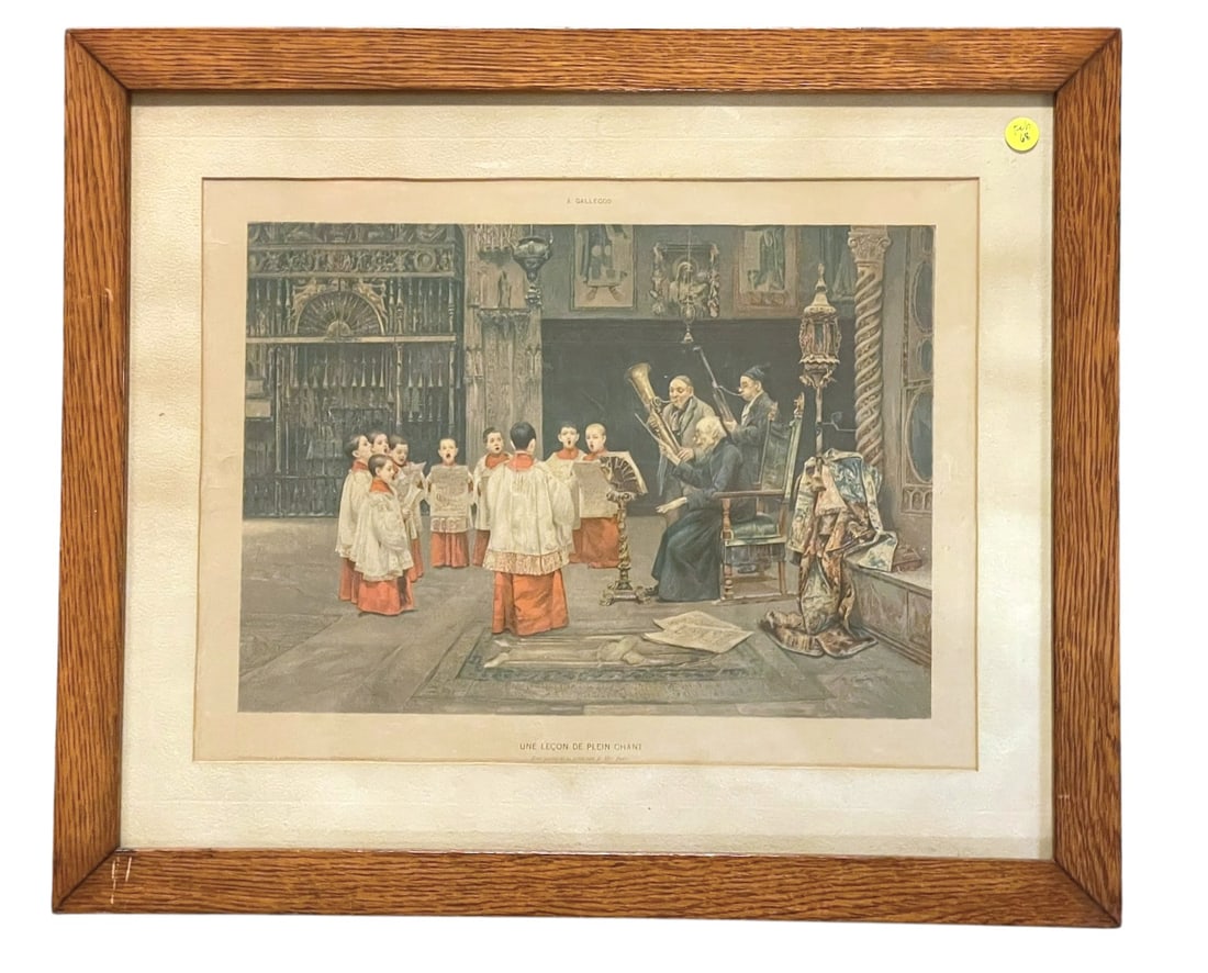 J. GALLEGOS UNE LECON DE PLEIN CHANT HAND COLORED ENGRAVING (1 of 3)